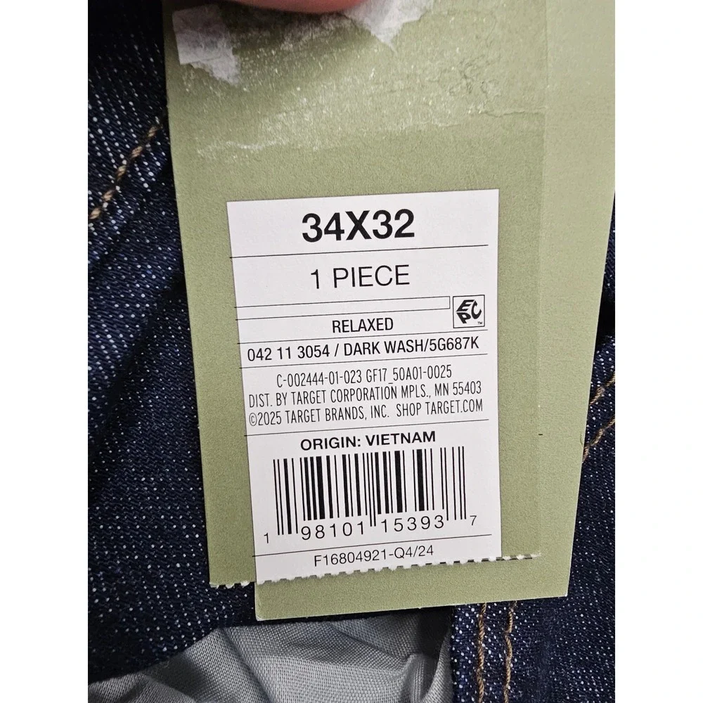 Goodfellow Mens‎ Relaxed Straight Leg Jeans Blue Cotton Blend Casual Size 34x32